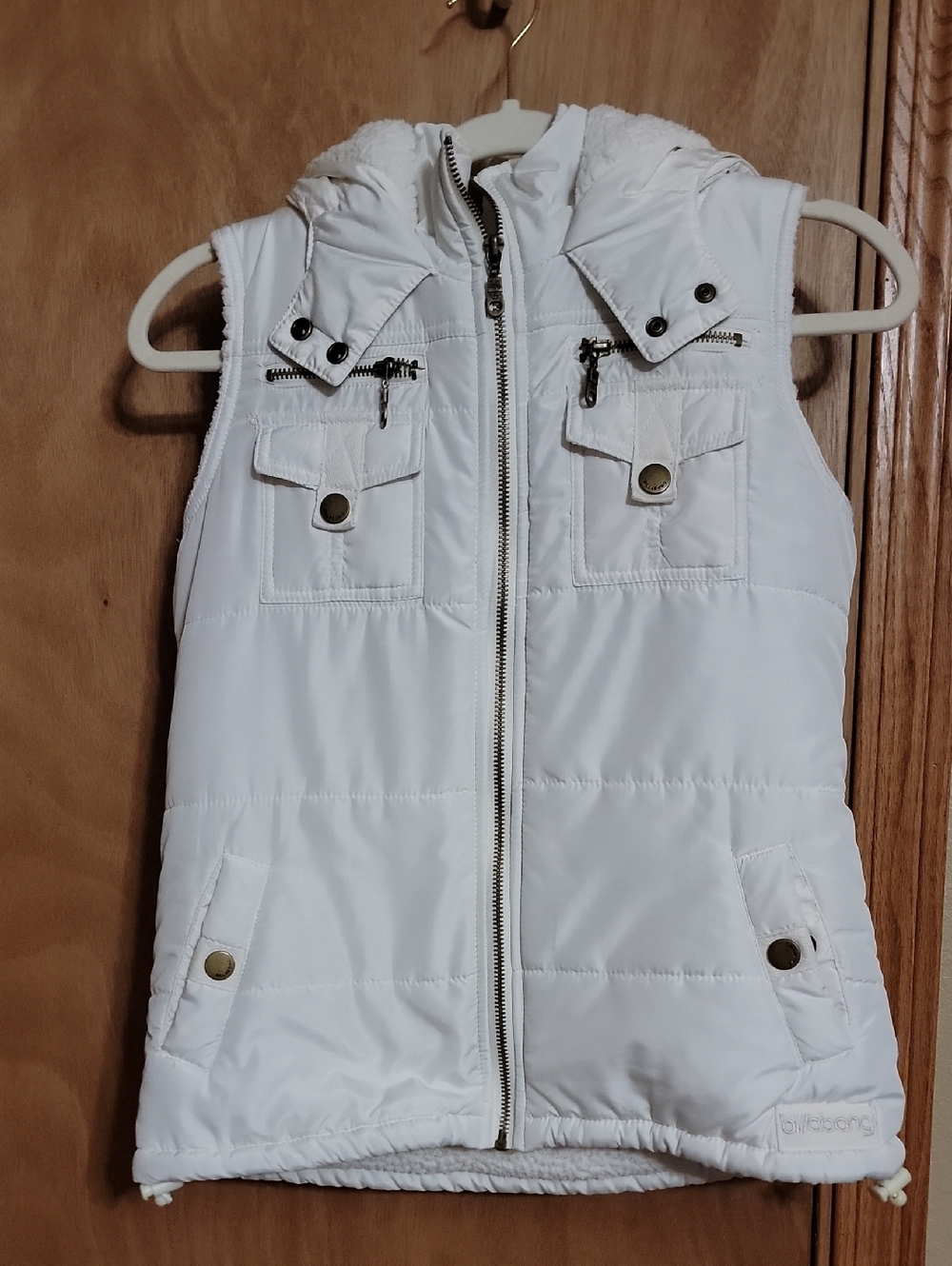 Billabong Womens White Quilted Hooded Puffer Vest